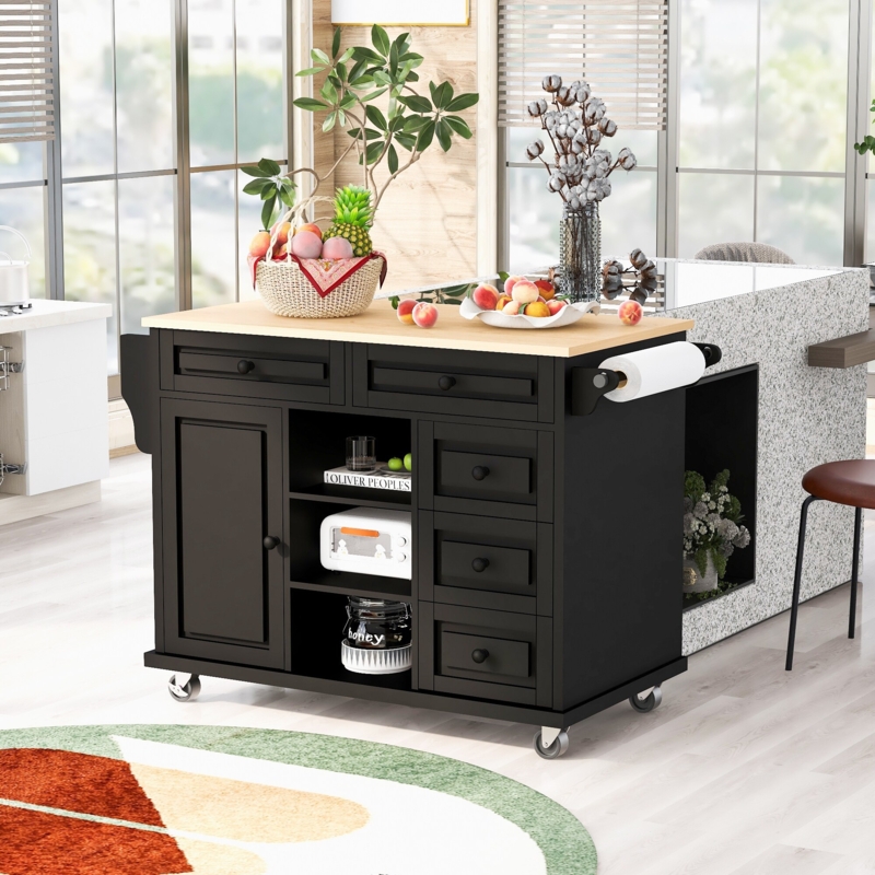 Kitchen Island Integrated Scalloped Wine Rack with Open Shelving