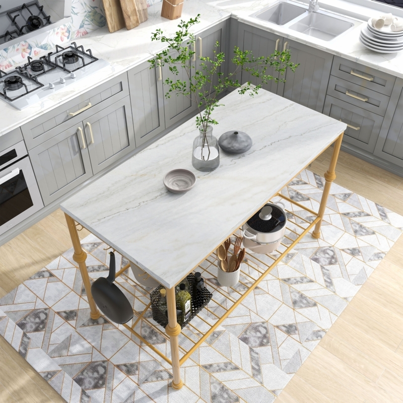 Kitchen Island Mobile White with Glass Front Cabinets