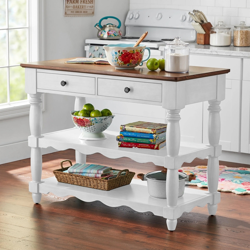Kitchen Island Modern Farmhouse Style with 48 Inch Width and Open Storage