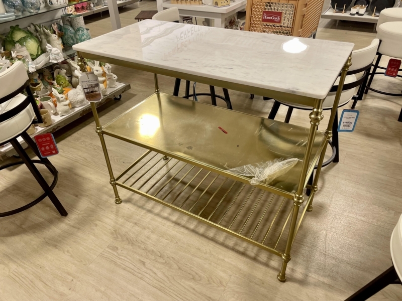 Kitchen Island Modern Ribbed Wood with Marble Look Top