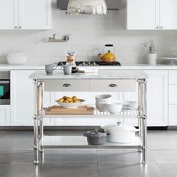 Kitchen Island Modular Workstation with Stone-Like Top & Drawers