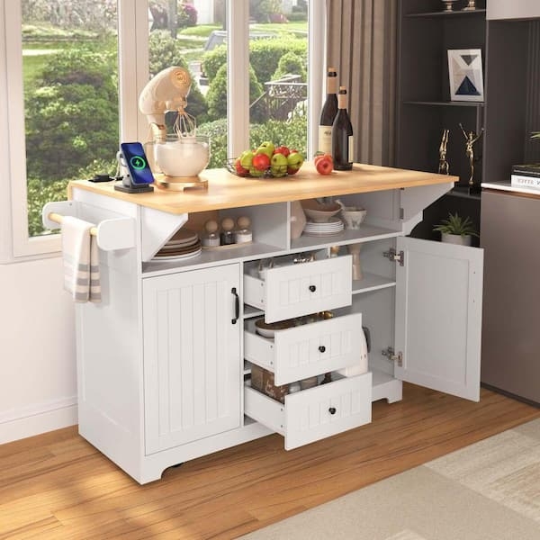 Kitchen Island Rolling White 5-Wheels Drop Leaf Storage Cart