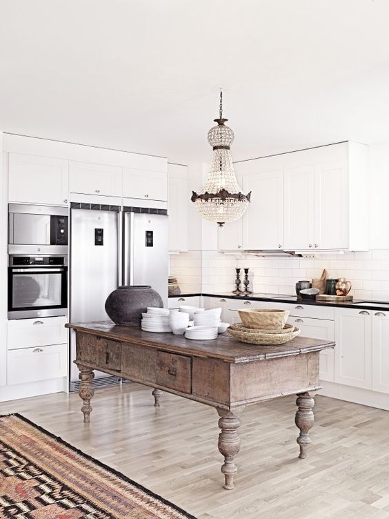 Kitchen Island Rustic Repurposed Dresser with Thick Wood Top