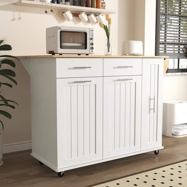 Kitchen Island Side Open Shelves White Wood Drop Leaf Mobile Cart