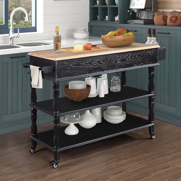 Kitchen Island Slatted Shelf Towel Racks Farmhouse Style Cart