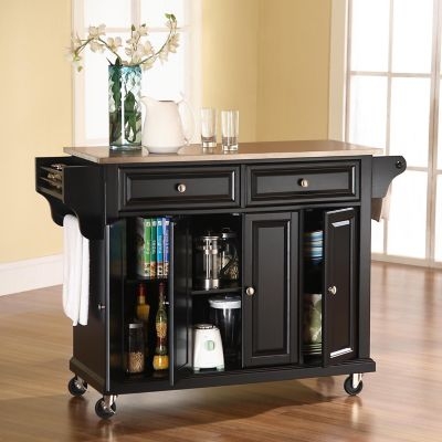Kitchen Island Stone Top Open Storage Bay Rustic Farmhouse Wood Base