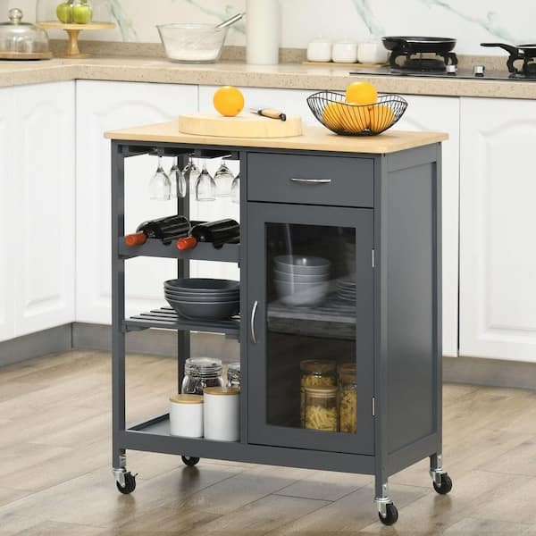 Kitchen Island Storage Cabinet Single Drawer Wine Rack Transitional