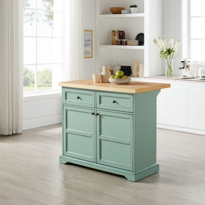 Kitchen Island Traditional Navy Blue Marbled Top Open Side Shelving