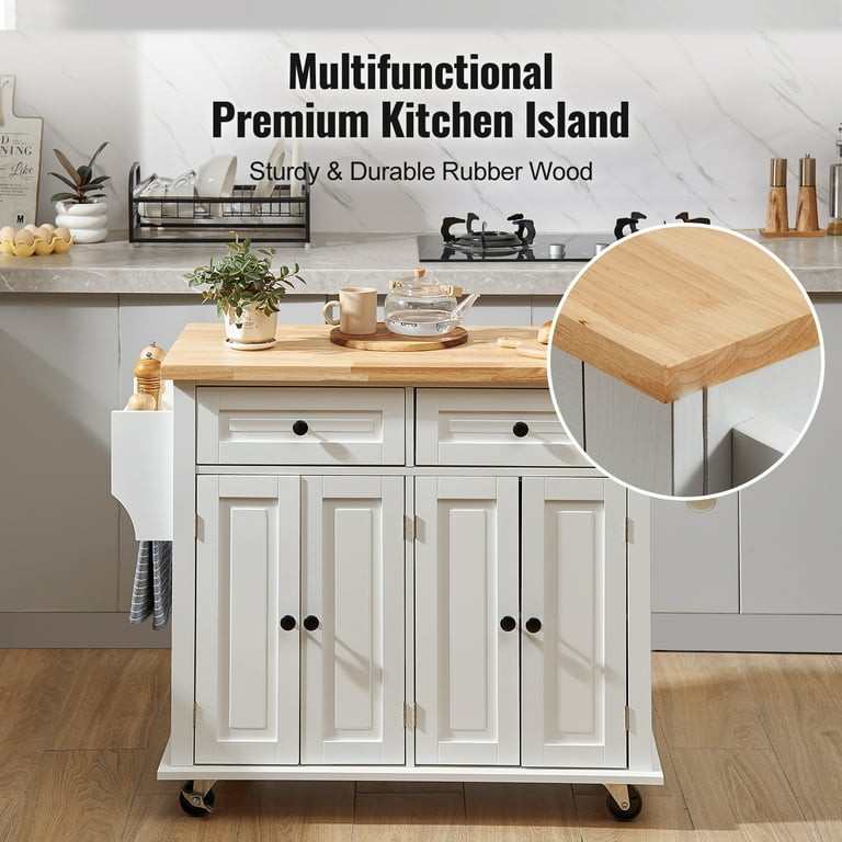 Kitchen Island White Shaker Doors Cup Pulls Modern Farmhouse Cart