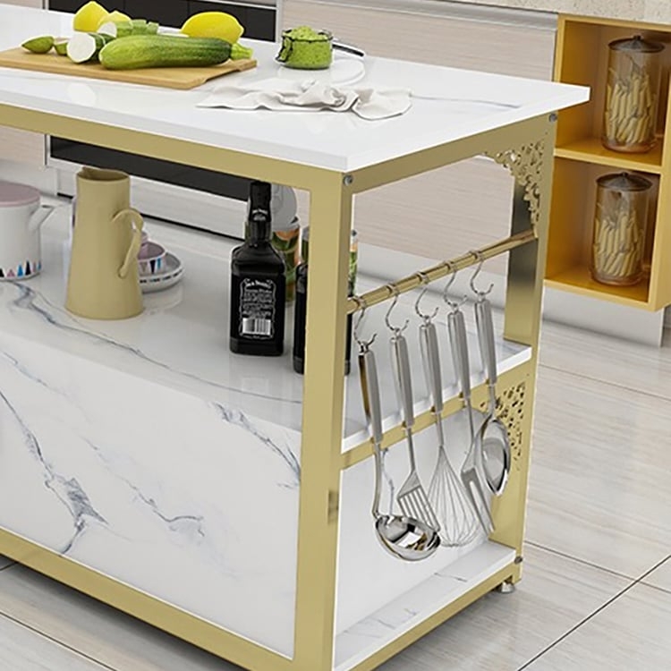 Kitchen Island White with Vertical Ribbed Paneling and Towel Rods