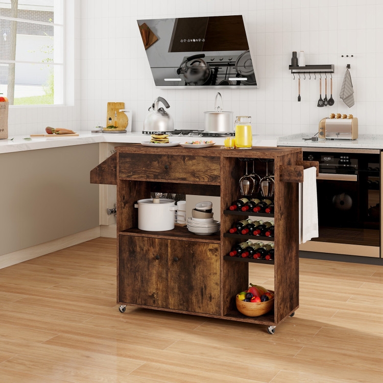 Kitchen Island with Power Outlet, Drop Leaf, and Mobile Casters