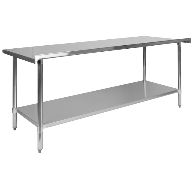 Kitchen Prep Table with Stainless Steel Backsplash & Shelf