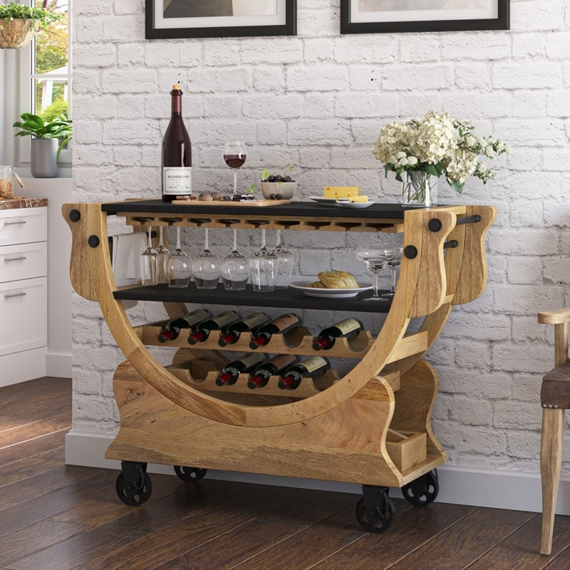 Kitchen Trolley With Industrial Casters, X-Brace Frame, Solid Wood