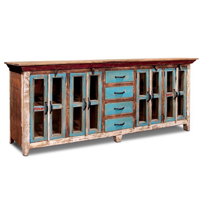 La Boca Rustic Solid Pine Wood Sideboard 84"  Crafters and Weavers