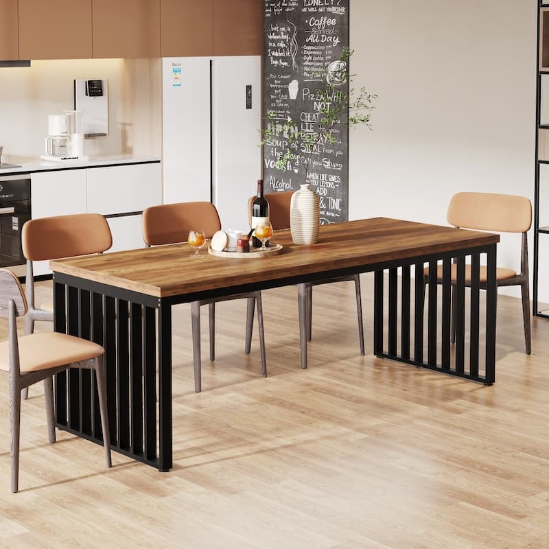 Large Dining Table with U-Shaped Metal Legs and Oak Finish Top