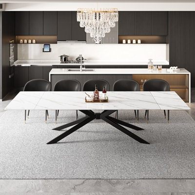 Large Extendable Dining Table Set with Geometric Pedestal Base