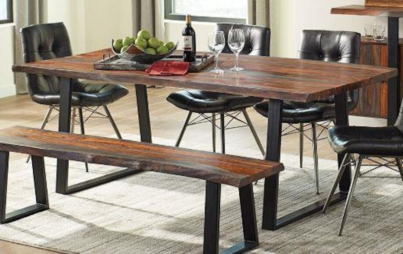 Large Grey Sheesham Live Edge Dining Table Black U-Legs