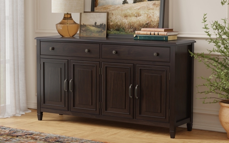 Large Hardwood Buffet Sideboard featuring a Molded Top Edge