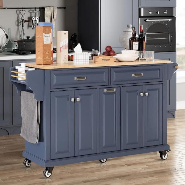 Large Mobile Kitchen Cart with Four-Door Cabinet Storage