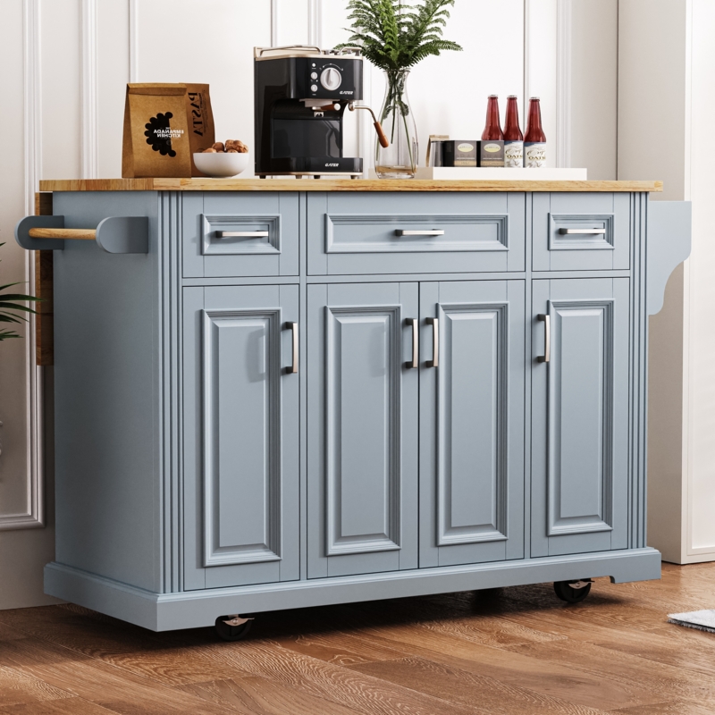Large Transitional Kitchen Island Cart with Drop-Leaf Extension