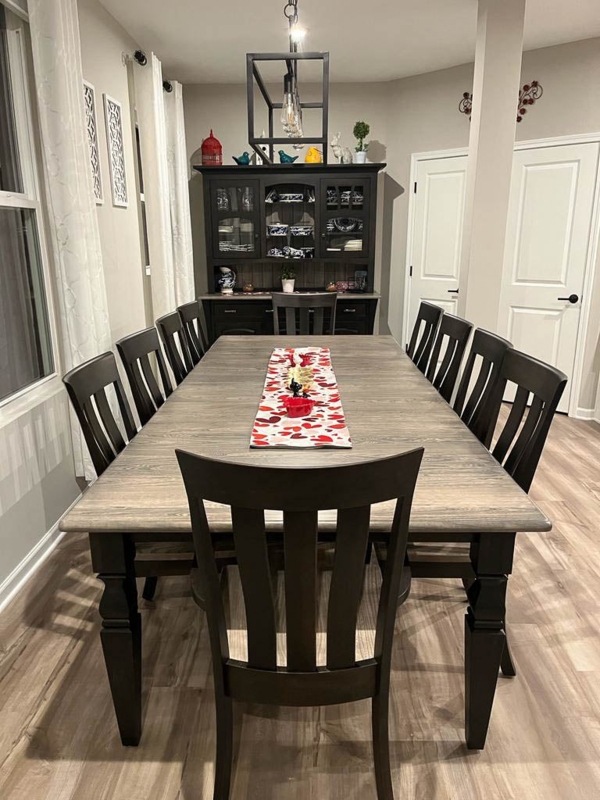 Large Wooden Dining Table Set, Plank Top Rustic Farmhouse
