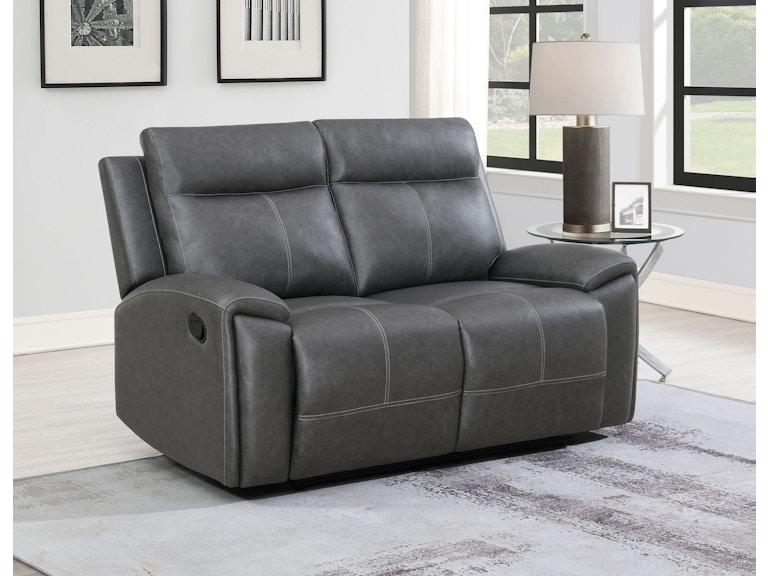 Leather-Like Manual Reclining Loveseat, Charcoal Grey Segmented Back