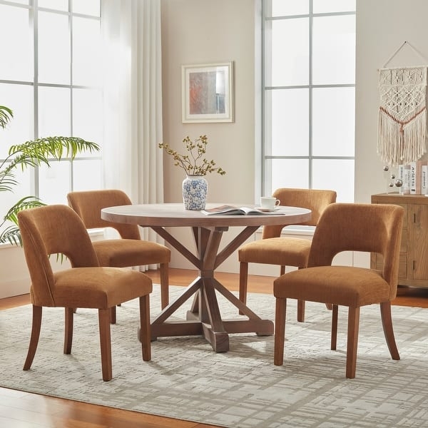 Light Gray Fabric Dining Chair, Wood Tapered Legs, Scandinavian Style