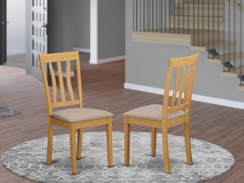 Light Oak Dining Chair Padded Seat Slat Back H-Shaped Stretchers
