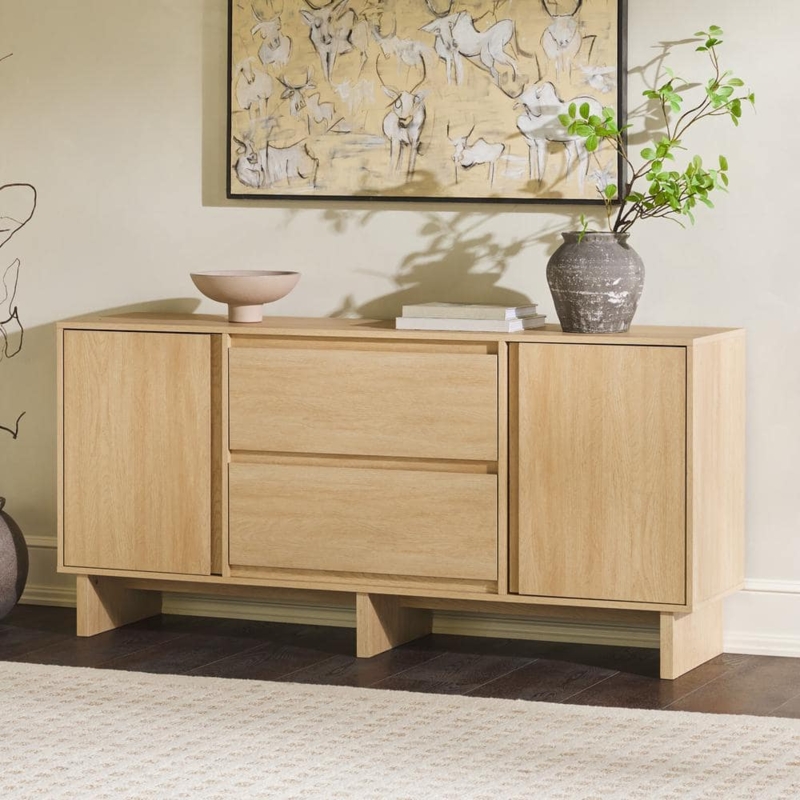Light Oak Sideboard with Bevels and Tapered Legs
