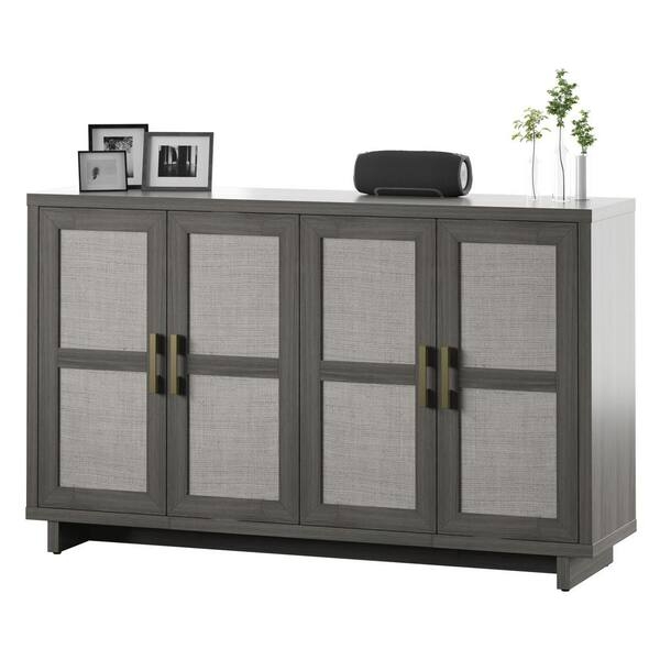 Light Wood Sideboard Linen Inspired Accents Geometric Glass Doors