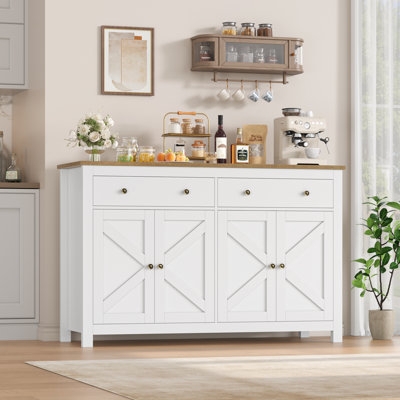 Light Wood Sideboard with Chevron Slatted Fronts and Black Legs