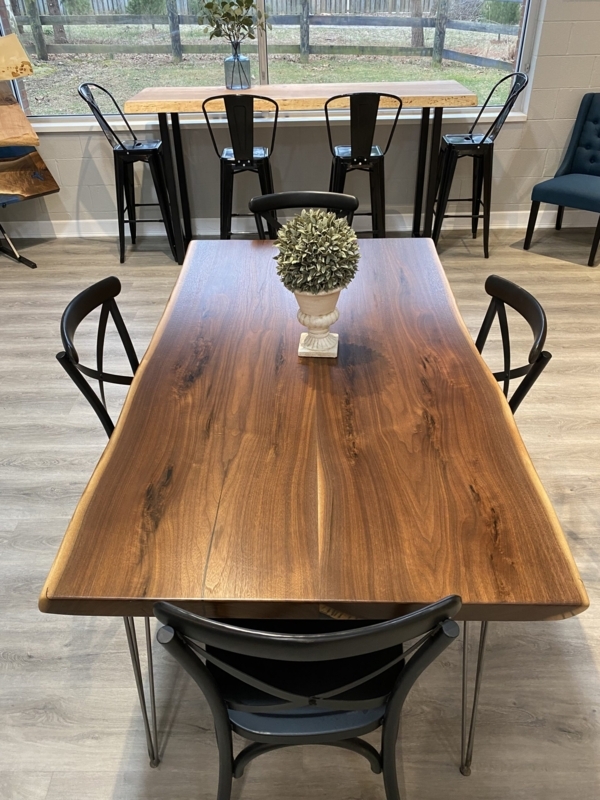 Live Edge Dining Table U-Shaped Metal Legs Matching Bench Set