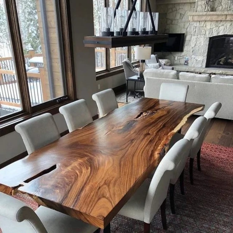 Live Edge Dining Table Walnut U-Shaped Legs Industrial Metal Design