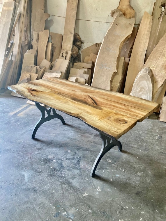Live-Edge Dining Table with Spalted Wood Top and Industrial Legs