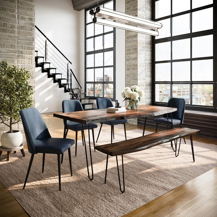 Live Edge Wood Dining Set featuring Matching Bench and U-Shaped Legs