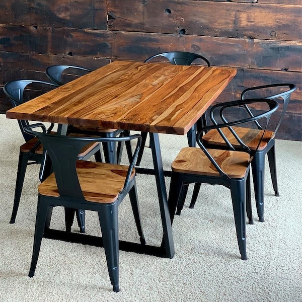 Live Edge Wood Dining Table Black Metal Frame Sheesham Top