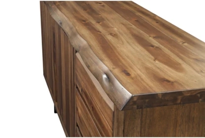 Live Edge Wood Sideboard Styling, Walnut Finish with Metal Sled Legs