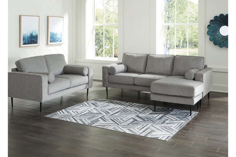 Living Room Set Chaise Sectional Track Arms Charcoal Gray