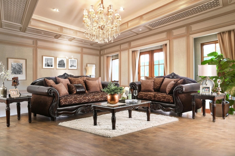 Living Room Set Espresso Finish Diamond Tufted Traditional Seating