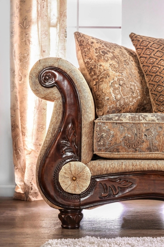 Living Room Set Gold Chenille Finish Intricate Carvings Formal Seating