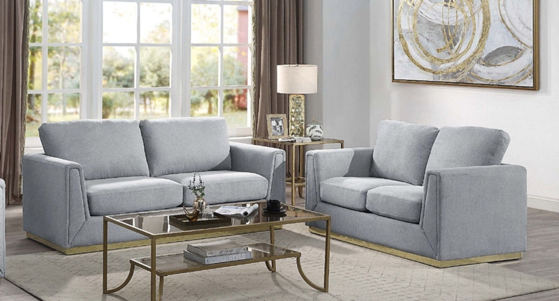 Living Room Set Light Gray Flared Arms Mid-Century