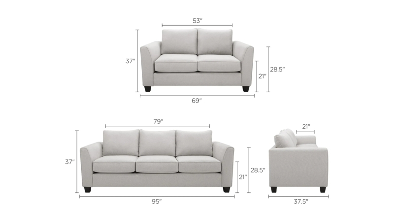 Living Room Set Transitional Light Gray Track Arms Sofa Loveseat