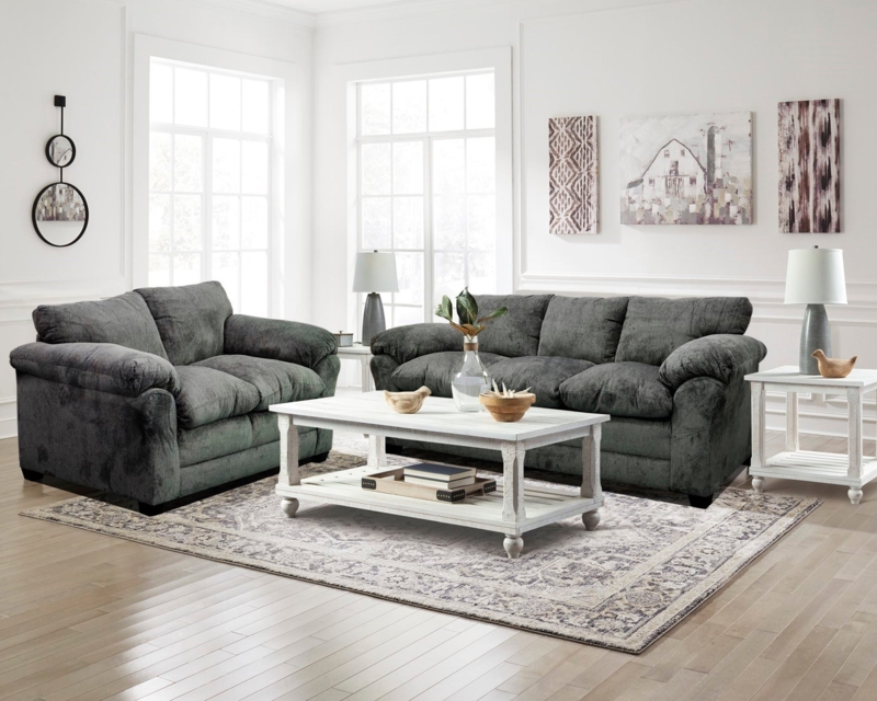 Living Room Set with Track Arms and Block Feet, a Gray Sofa and Loveseat Set