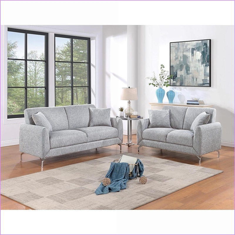 Living Room Set with Triangular Metal Legs, Textured Fabric Sofa