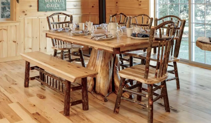 Lodge Dining Set with Natural Bark and Spindle Backs
