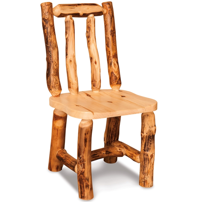 Log Dining Chairs with Elk Pattern Upholstery for Lodge