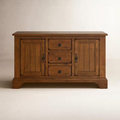 Louvered Door Sideboard with Three Central Drawers, Medium Brown