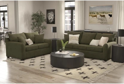 Loveseat Arbor Green Fabric Bolster Pillows Tapered Legs