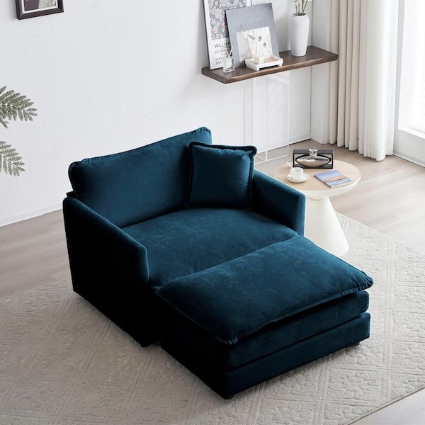 Loveseat Blue Matching Ottoman Gold Finished Legs Glam Seating
