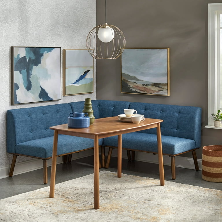 Loveseat Blue Woven Fabric Track Arms Tapered Legs Mid Century Modern